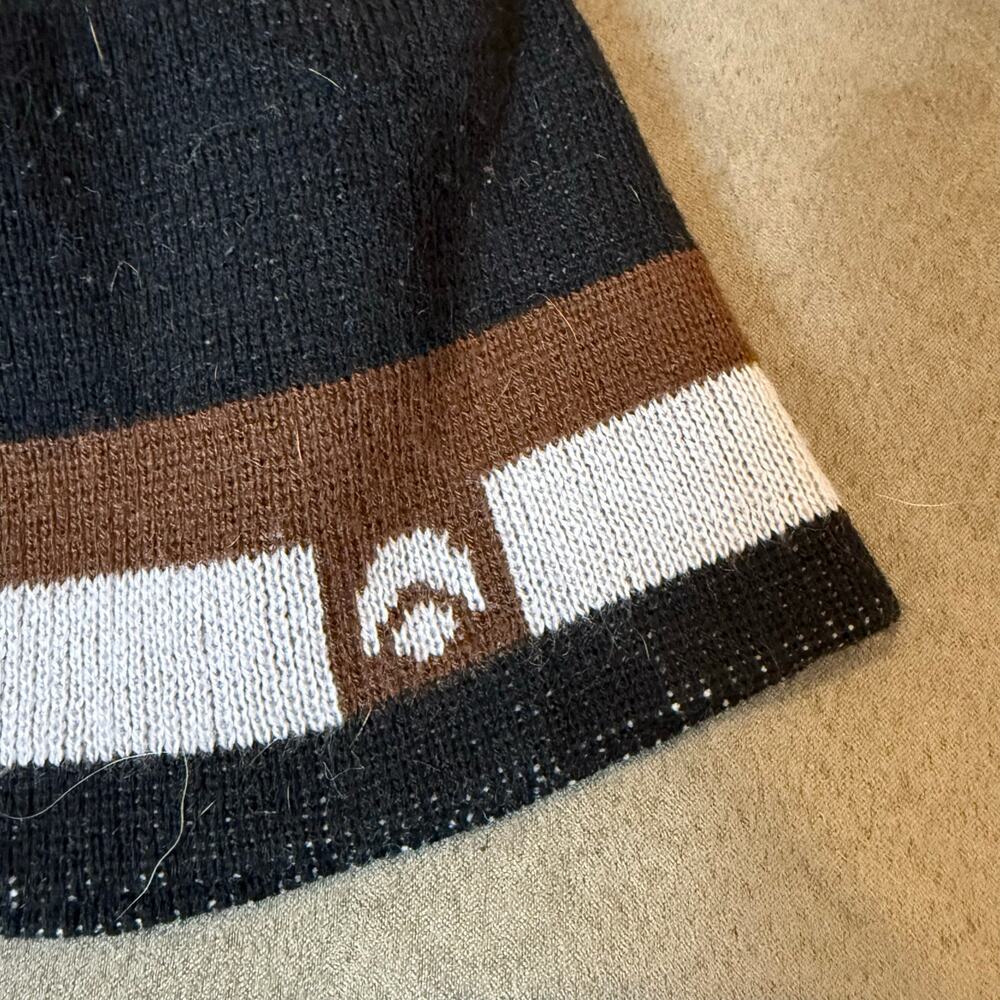 Knit Beanie Black Brown White Stripe Men's One Size Skater Snowboard Hippie - Picture 2 of 4